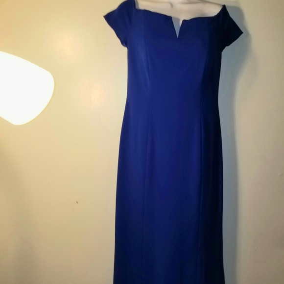 Calvin Klein Blue Off-The-Shoulder Gown - Picture 4 of 6